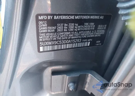 2013 BMW X3 xDrive28I из США, поврежденный, VIN 5UXWX9C53D0A15293